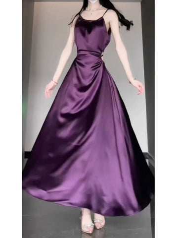Sheath Spaghetti Straps Grape Satin Birthday Dresses Night Party Dress SD1156